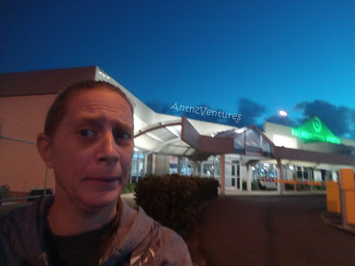 A selfie with Antnz looking confused to the left of picture with Palmerston North Airport in background to the right.