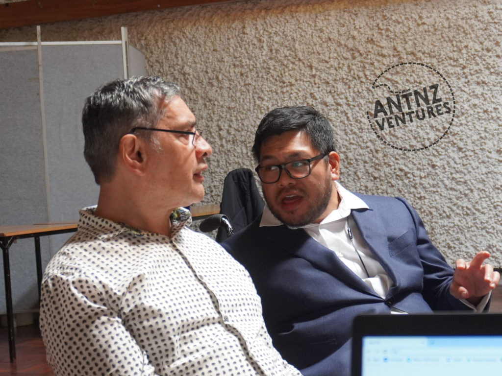 Gary Williams (left) and Jade Farrar in the midst of a conversation