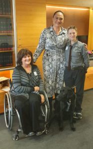 A picture in MP Carmel Sepuloni's office with (left to right) Gerri Pomeroy in wheelchair, Carmel Sepuloni, ADNZ Ben and Antnz.
Photo credit: Carmel Sepuloni